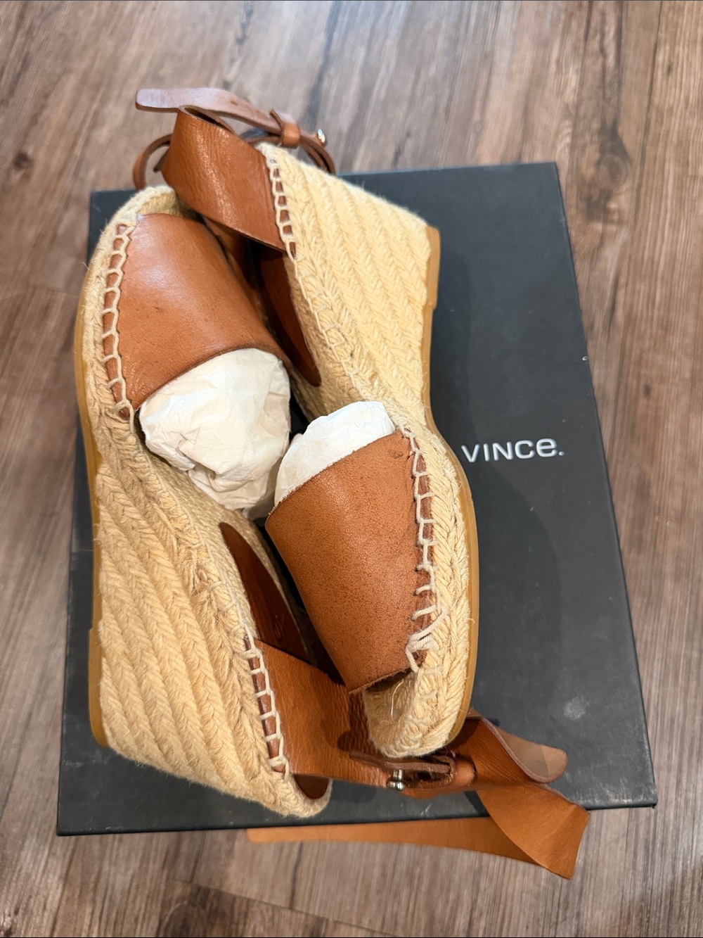 Vince Cognac Leather Espadrille Wedge Sandals size 38 - Picture 4 of 4